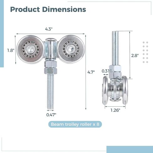 8 PCS Wheel Rollers, Gate Trolley Assembly Barn Door Rollers with 0.47 Inches Threads, 360-Degree Beam Trolley Rollers Applied for Mount Heavy Barn or Shed Sliding Doors in Saudi Arabia