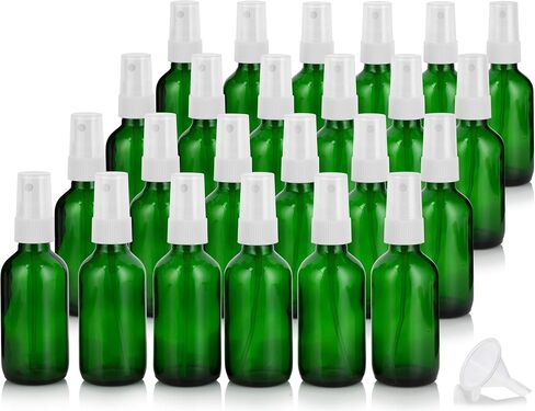 JUVITUS 2 oz Green Glass Boston Round Bottle with White Fine Mist Spray (24 Pack) + Funnel in Saudi Arabia