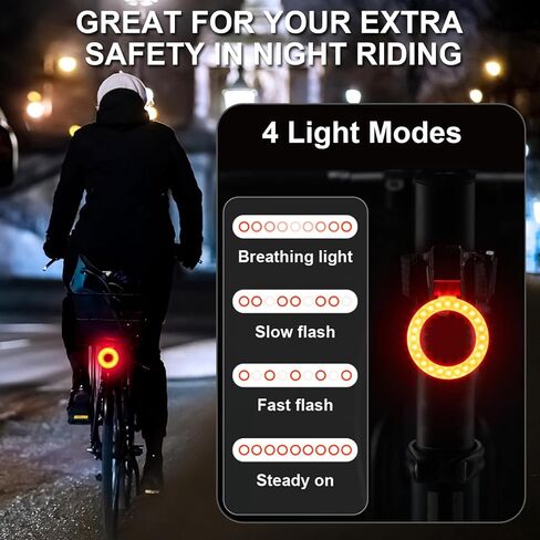 ضوء خلفي للاستشعار التلقائي، ضوء فرامل الدراجة الذكي، مصابيح خلفية للدراجة مستشعر للفرامل للركوب الليلي، ضوء تحذير للسلامة أثناء ركوب الدراجات، ضوء LED قابل لإعادة الشحن عبر USB in Kuwait