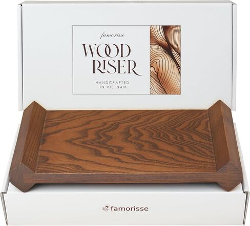 Large Brown Wood Riser for Home Decor, Kitchen Sink Counter Organizer, Wooden Pedestal Stand Coffee Table, Bathroom Accessories, Soap Dispenser Holder, Vanity Decorative Display Tray, Plant Stand in Saudi Arabia