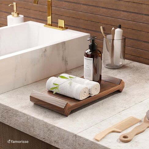 Large Brown Wood Riser for Home Decor, Kitchen Sink Counter Organizer, Wooden Pedestal Stand Coffee Table, Bathroom Accessories, Soap Dispenser Holder, Vanity Decorative Display Tray, Plant Stand in Saudi Arabia