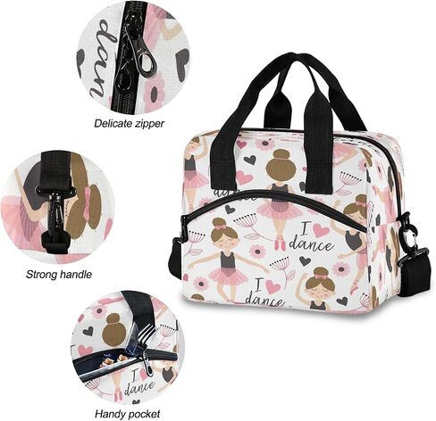 Ballerina Girl Lunch Bag for Kids Cute Ballet Insulated Cooler Lunch Box Large Capacity Lunch Organizer for Boys Girls in Saudi Arabia