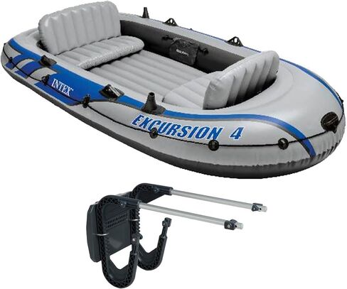 Intex Excursion 4 Inflatable River/Lake Boat Raft Set & Motor Mount Kit in Saudi Arabia