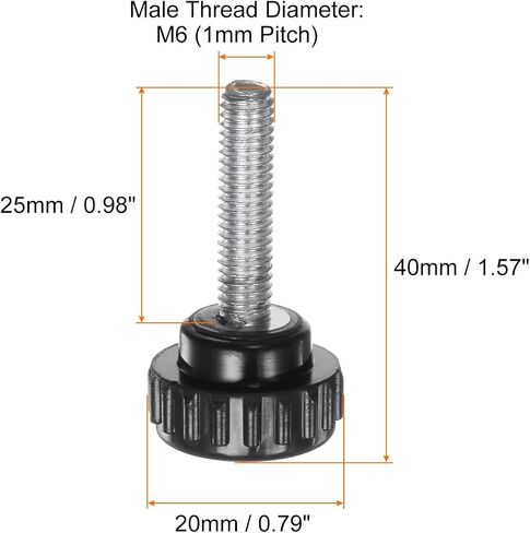 15pcs Knurled Knobs M6 x 10mm Male Thread 20mm Head Grip Plastic Metric Clamping Knobs Handles Thumb Screws with Threaded Stud, Black in Kuwait