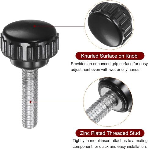 15pcs Knurled Knobs M6 x 10mm Male Thread 20mm Head Grip Plastic Metric Clamping Knobs Handles Thumb Screws with Threaded Stud, Black in Kuwait