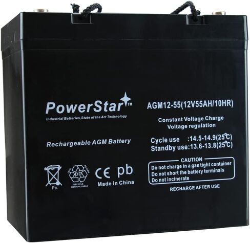 بطارية PowerStar 12 فولت 55 أمبير قابلة لإعادة الشحن AGM/SLA ذات دورة عميقة لبطارية محرك التصيد الكهربائي العائم لقارب الطاقة in Kuwait