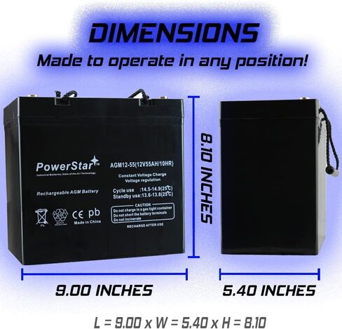 بطارية PowerStar 12 فولت 55 أمبير قابلة لإعادة الشحن AGM/SLA ذات دورة عميقة لبطارية محرك التصيد الكهربائي العائم لقارب الطاقة in Kuwait