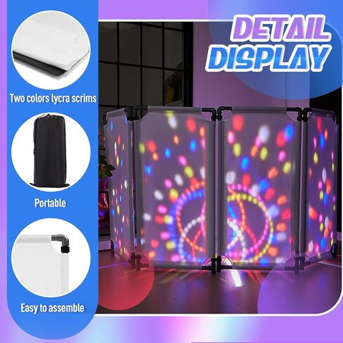 1 Set 20 x 40 Inches DJ Booth Foldable Cover Screen and 2 Pieces Speaker Stand Cover Portable DJ Event Facade with White and Black Scrim 360 Degree Black Speaker Tripod Cover for DJ Event in Saudi Arabia