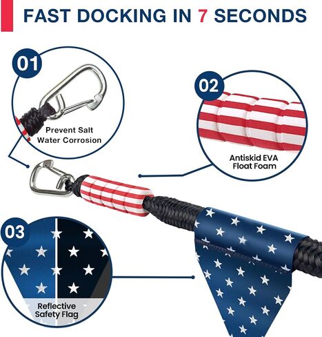 2PCS Bungee Boat Dock Lines for Boats 4Feet Boat Accessories Mooring Ropes Docking Line for Jet Ski or PWC or Other Boats (Black&Red&Blue, 4Feet) in Saudi Arabia