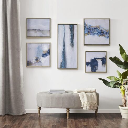 Martha Stewart Wall Art Living Room Décor Blue Drift Abstract Embellished Canvas Home Accent Modern Inspired Dining, Bathroom Decoration Ready to Hang Painting for Bedroom, Multi, 5 Piece in Saudi Arabia