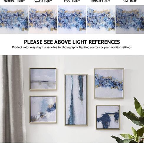 Martha Stewart Wall Art Living Room Décor Blue Drift Abstract Embellished Canvas Home Accent Modern Inspired Dining, Bathroom Decoration Ready to Hang Painting for Bedroom, Multi, 5 Piece in Saudi Arabia
