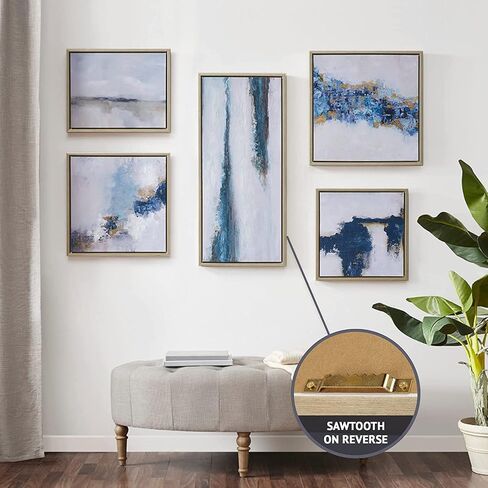 Martha Stewart Wall Art Living Room Décor Blue Drift Abstract Embellished Canvas Home Accent Modern Inspired Dining, Bathroom Decoration Ready to Hang Painting for Bedroom, Multi, 5 Piece in Saudi Arabia