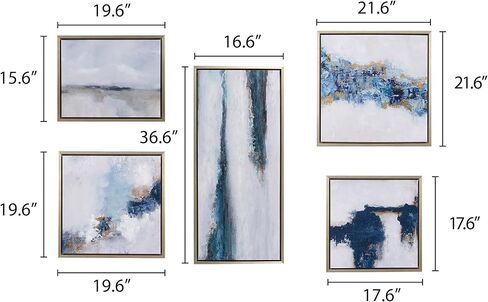 Martha Stewart Wall Art Living Room Décor Blue Drift Abstract Embellished Canvas Home Accent Modern Inspired Dining, Bathroom Decoration Ready to Hang Painting for Bedroom, Multi, 5 Piece in Saudi Arabia