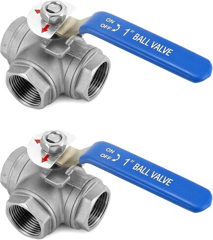 QWORK Stainless Steel 3 Way L Port Ball Valve with Mounting Pad (1 Inch NPT) - Vinyl Handle, 2 Pack Suitable for Water, Oil, Gas, and More in Saudi Arabia