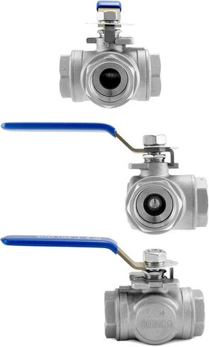 QWORK Stainless Steel 3 Way L Port Ball Valve with Mounting Pad (1 Inch NPT) - Vinyl Handle, 2 Pack Suitable for Water, Oil, Gas, and More in Saudi Arabia