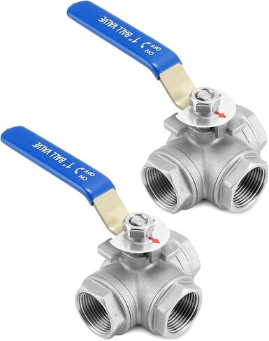 QWORK Stainless Steel 3 Way L Port Ball Valve with Mounting Pad (1 Inch NPT) - Vinyl Handle, 2 Pack Suitable for Water, Oil, Gas, and More in Saudi Arabia