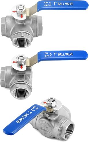 QWORK Stainless Steel 3 Way L Port Ball Valve with Mounting Pad (1 Inch NPT) - Vinyl Handle, 2 Pack Suitable for Water, Oil, Gas, and More in Saudi Arabia