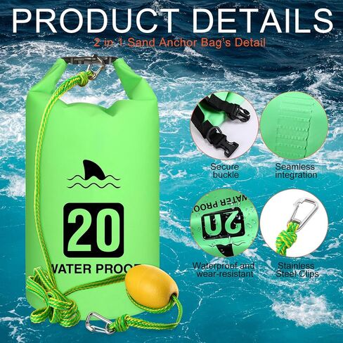 2 Set 2 in 1 Sand Anchor and Buoy Kit Floating Anchor Bag Kayak Anchor Waterproof Dry Bag for Lake Beach Boats Watercrafts Hiking Camping Water Sports Surfing Tubing Kayaking (Green) in Saudi Arabia