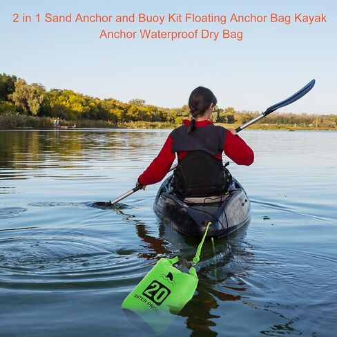 2 Set 2 in 1 Sand Anchor and Buoy Kit Floating Anchor Bag Kayak Anchor Waterproof Dry Bag for Lake Beach Boats Watercrafts Hiking Camping Water Sports Surfing Tubing Kayaking (Green) in Saudi Arabia