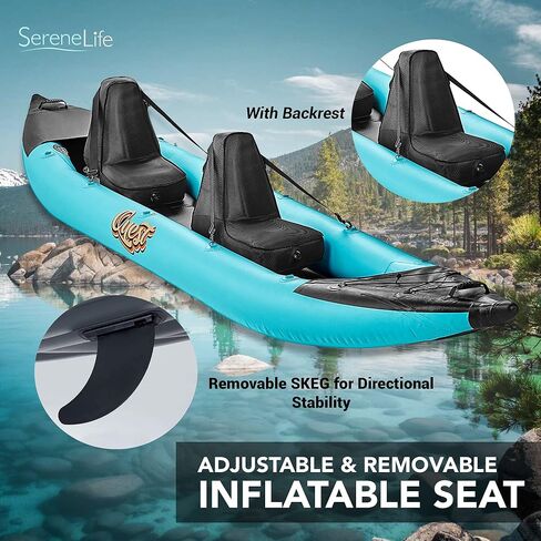SereneLife 2 Person Inflatable Kayak - Double Kayak with Aluminum Paddles, Repair Kit - Lightweight, Portable Adult Kayaks with High-Output Pump - Durable Vinyl Kayak for Lake, Mild River in Saudi Arabia