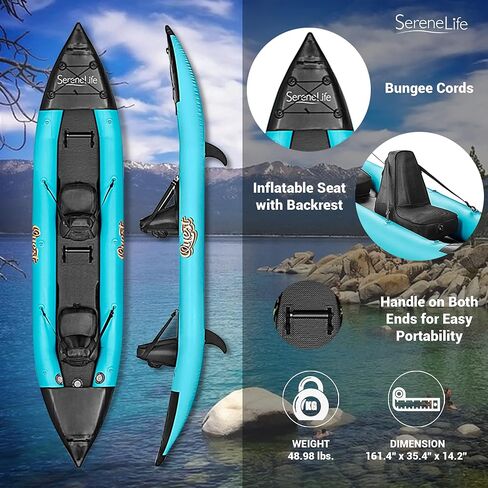 SereneLife 2 Person Inflatable Kayak - Double Kayak with Aluminum Paddles, Repair Kit - Lightweight, Portable Adult Kayaks with High-Output Pump - Durable Vinyl Kayak for Lake, Mild River in Saudi Arabia