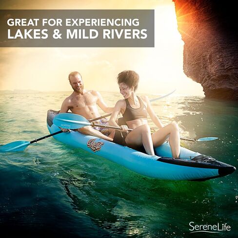 SereneLife 2 Person Inflatable Kayak - Double Kayak with Aluminum Paddles, Repair Kit - Lightweight, Portable Adult Kayaks with High-Output Pump - Durable Vinyl Kayak for Lake, Mild River in Saudi Arabia