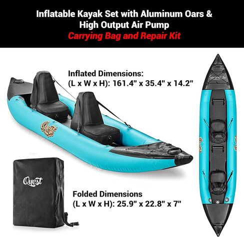 SereneLife 2 Person Inflatable Kayak - Double Kayak with Aluminum Paddles, Repair Kit - Lightweight, Portable Adult Kayaks with High-Output Pump - Durable Vinyl Kayak for Lake, Mild River in Saudi Arabia
