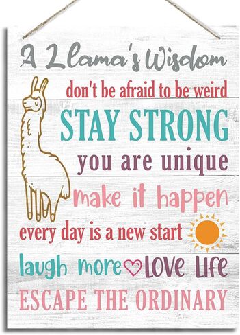 A Llama's Wisdom Sign, Escape the Ordinary, Decorative Hanging Wood Plaque for Wall, Inspirational Wood Door Sign, Kids Room Decor, Baby Room Decor, Positive Home Decor, Bedroom Decor in Saudi Arabia