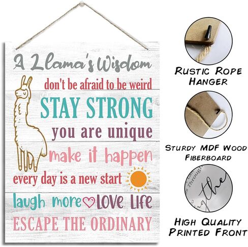 A Llama's Wisdom Sign, Escape the Ordinary, Decorative Hanging Wood Plaque for Wall, Inspirational Wood Door Sign, Kids Room Decor, Baby Room Decor, Positive Home Decor, Bedroom Decor in Saudi Arabia