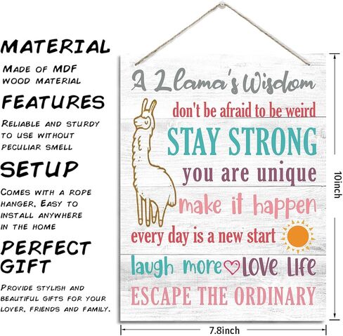 A Llama's Wisdom Sign, Escape the Ordinary, Decorative Hanging Wood Plaque for Wall, Inspirational Wood Door Sign, Kids Room Decor, Baby Room Decor, Positive Home Decor, Bedroom Decor in Saudi Arabia