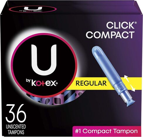 U من Kotex Click Compact Tampons، امتصاص عادي، غير معطر، 36 قطعة in Kuwait