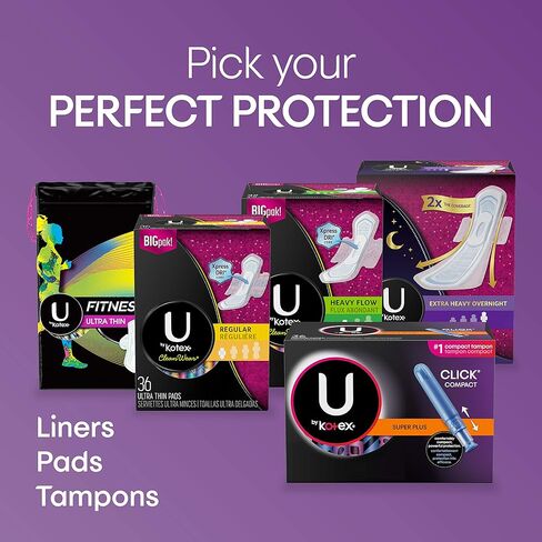 U من Kotex Click Compact Tampons، امتصاص عادي، غير معطر، 36 قطعة in Kuwait