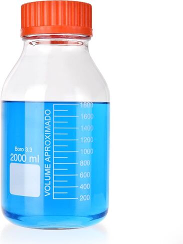 1 Pieces 2000ml Wide Mouth Graduated Round Reagent Bottle,Borosilicate 3.3 Glass Bottle,Media Storage Bottle With GL80 Orange Polypropylene Screw Cap in Saudi Arabia