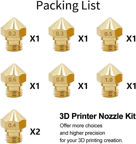 8 قطع من Aokin MK10 فوهات طابعة ثلاثية الأبعاد، فوهة M7 لطارد الخيوط لطابعة 1.75 مم خيوط ثلاثية الأبعاد Wanhao Duplicator D4/I3/Dremel QIDI Makerbot 2، 0.2 مم 0.3 مم 0.4 مم 0.5 مم 0.6 مم 0.8 مم 1.0 مم in Kuwait