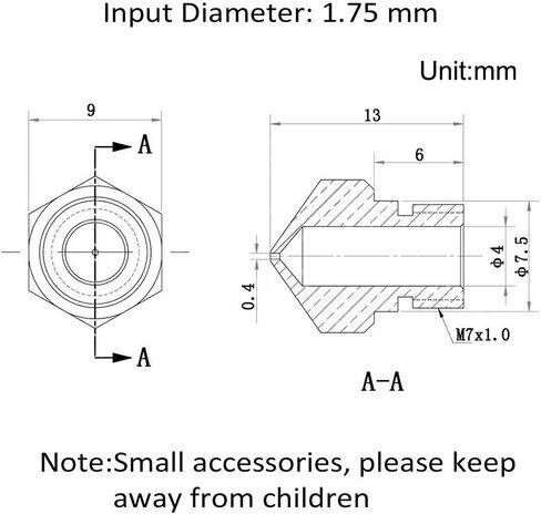 8 قطع من Aokin MK10 فوهات طابعة ثلاثية الأبعاد، فوهة M7 لطارد الخيوط لطابعة 1.75 مم خيوط ثلاثية الأبعاد Wanhao Duplicator D4/I3/Dremel QIDI Makerbot 2، 0.2 مم 0.3 مم 0.4 مم 0.5 مم 0.6 مم 0.8 مم 1.0 مم in Kuwait
