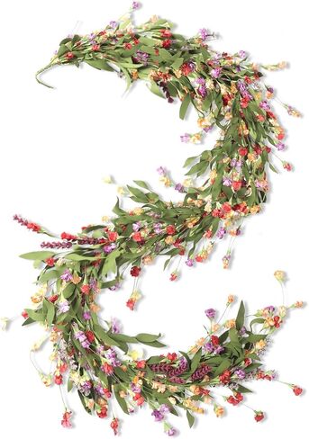 RECUTMS 5.4FT زهرة اصطناعية إكليل الربيع والصيف الزهور إكليل على مدار السنة للمنزل مكتب جدار الجرف الشرفة حديقة الزفاف خلفية الديكور (الأحمر البرتقالي الأرجواني) in Saudi Arabia