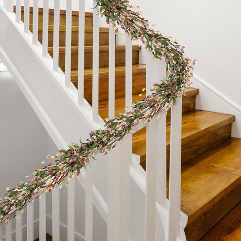 RECUTMS 5.4FT زهرة اصطناعية إكليل الربيع والصيف الزهور إكليل على مدار السنة للمنزل مكتب جدار الجرف الشرفة حديقة الزفاف خلفية الديكور (الأحمر البرتقالي الأرجواني) in Saudi Arabia