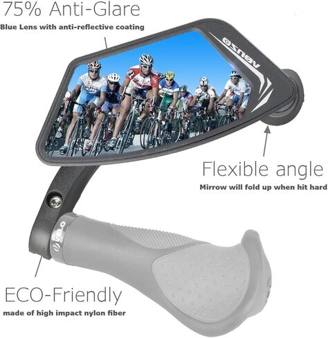 مرآة تثبيت على مقود الدراجة من Venzo عدسة زرقاء 75% زجاج مضاد للوهج - رؤية خلفية كبيرة شفافة كريستالية - ركوب الدراجات الجبلية أو دراجة الطريق اليمنى in Kuwait