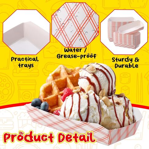 500 قطعة من صواني هوت دوج الورقية مقاس 7 بوصة بوزن 2 رطل صواني طعام باللونين الأحمر والأبيض وقوارب طعام ورقية مربعة وصواني هوت دوج وقوارب ناتشو للاستعمال مرة واحدة لأعياد الميلاد وحفلات الزفاف والمهرجانات ومستلزمات الطعام in Kuwait
