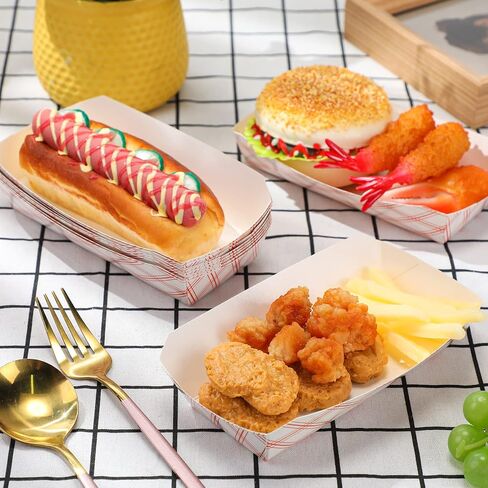 500 قطعة من صواني هوت دوج الورقية مقاس 7 بوصة بوزن 2 رطل صواني طعام باللونين الأحمر والأبيض وقوارب طعام ورقية مربعة وصواني هوت دوج وقوارب ناتشو للاستعمال مرة واحدة لأعياد الميلاد وحفلات الزفاف والمهرجانات ومستلزمات الطعام in Kuwait