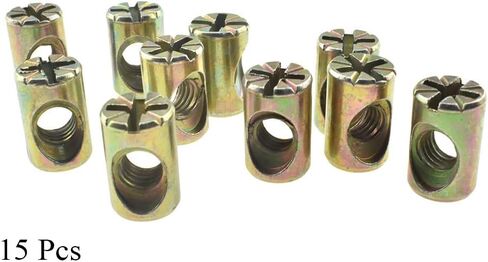 M6x15mm Barrel Nuts Cross Dowels Slotted Bolts Hardware Clean Tight Thread Proper Insert Sturdy Firm Holding Easy Install Align Smooth Screw in Snug Fit for Beds Crib Furniture Chairs 15PCS in Saudi Arabia
