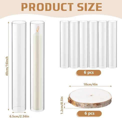 Yaomiao 6 Set Pillar Glass Hurricane Candle Holder with Wooden Candle Tray Clear Glass Cylinders for Pillar Candles Vase Pillar Candleholder for Wedding Table Centerpiece Decoration(2.5 x 16 in) in Saudi Arabia