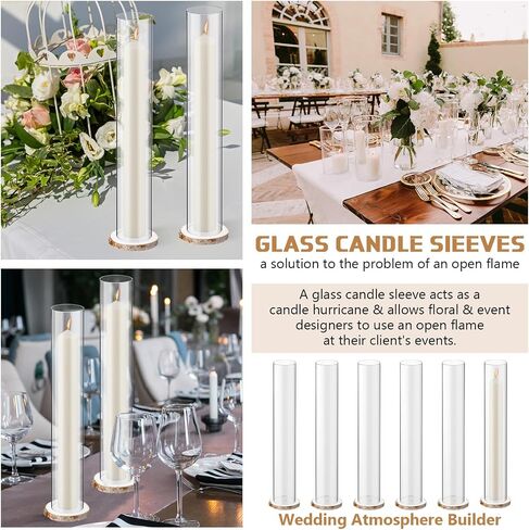 Yaomiao 6 Set Pillar Glass Hurricane Candle Holder with Wooden Candle Tray Clear Glass Cylinders for Pillar Candles Vase Pillar Candleholder for Wedding Table Centerpiece Decoration(2.5 x 16 in) in Saudi Arabia
