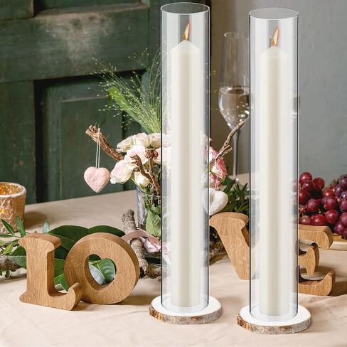 Yaomiao 6 Set Pillar Glass Hurricane Candle Holder with Wooden Candle Tray Clear Glass Cylinders for Pillar Candles Vase Pillar Candleholder for Wedding Table Centerpiece Decoration(2.5 x 16 in) in Saudi Arabia