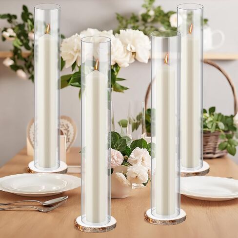Yaomiao 6 Set Pillar Glass Hurricane Candle Holder with Wooden Candle Tray Clear Glass Cylinders for Pillar Candles Vase Pillar Candleholder for Wedding Table Centerpiece Decoration(2.5 x 16 in) in Saudi Arabia