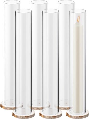 Yaomiao 6 Set Pillar Glass Hurricane Candle Holder with Wooden Candle Tray Clear Glass Cylinders for Pillar Candles Vase Pillar Candleholder for Wedding Table Centerpiece Decoration(2.5 x 16 in) in Saudi Arabia
