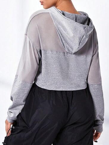 COZYEASE Women's Cropped Sweatshirt Mesh Drawstring Workout Hoodie Long Sleeve Casual Basic Sweatshirts Sport Clothes in Saudi Arabia