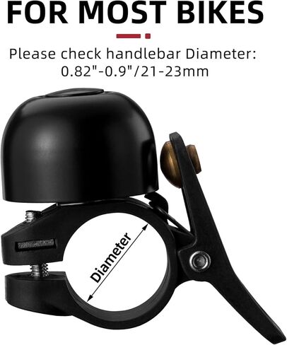 جرس الدراجة، جرس الدراجة المصنوع من سبائك النحاس، جرس الدراجة الكلاسيكي ذو الصوت العالي للبالغين، لقطر المقود 0.82 بوصة - 0.9 بوصة/21-23 مم، متوسط، أسود in Kuwait