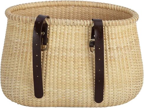 Bicycle Basket Cane Woven Copper Leather Straps and Buckle with Basket Rattan Baskets for Wall Rattan Baskets for organizing in Saudi Arabia