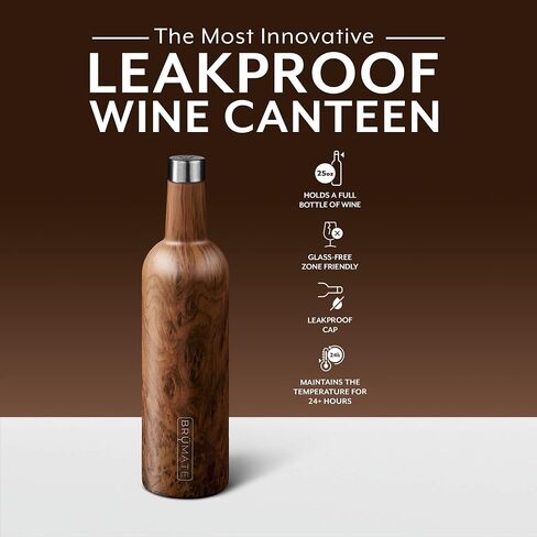 BrüMate Winesulator 25 Oz Triple-Walled Insulated Wine Canteen Made of Stainless Steel, 24-Hour Temperature Retention, Shatterproof, Comes with Silicone Transfer Funnel (Walnut) in Saudi Arabia
